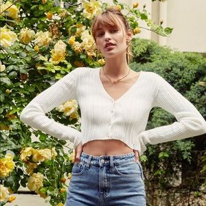 Nasty gal cropped cream pearl cardigan